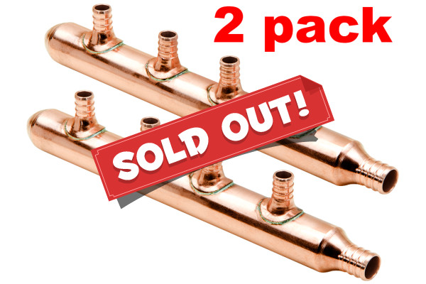 2 Pack 3/4in Inlet 1/2in PEX Water Outlet 4 Ports Closed End Manifold